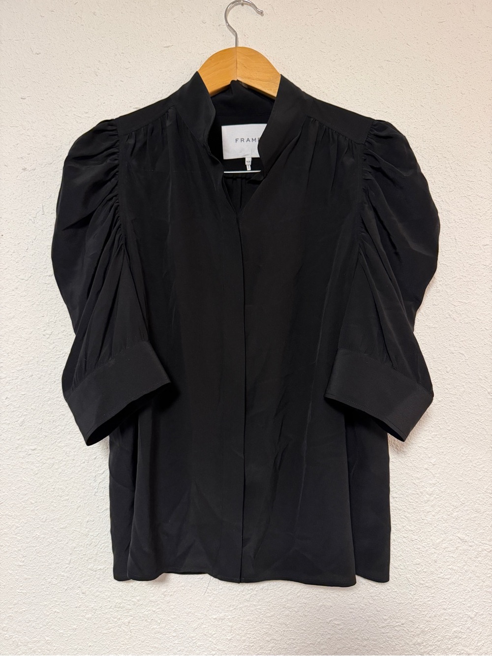 Frame Denim Black Puff Sleeve silk blouse medium